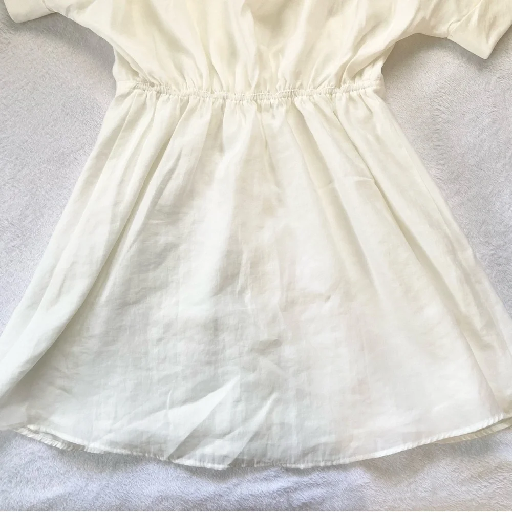 Zara • NWT Ivory Short Sleeve Button Up A-Line Shirt Dress
